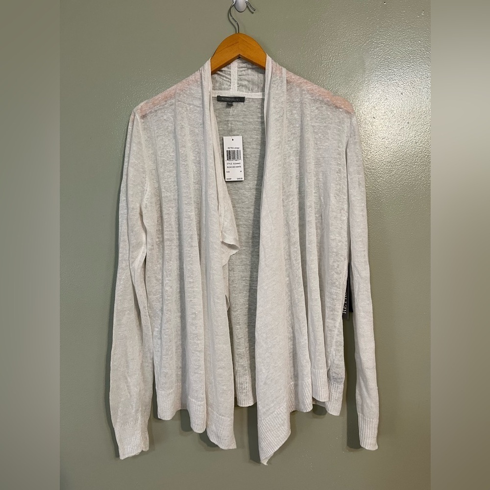 Retro-ology Womens Linen Blend Open White Cardigan Sweater Knit Size M NWT